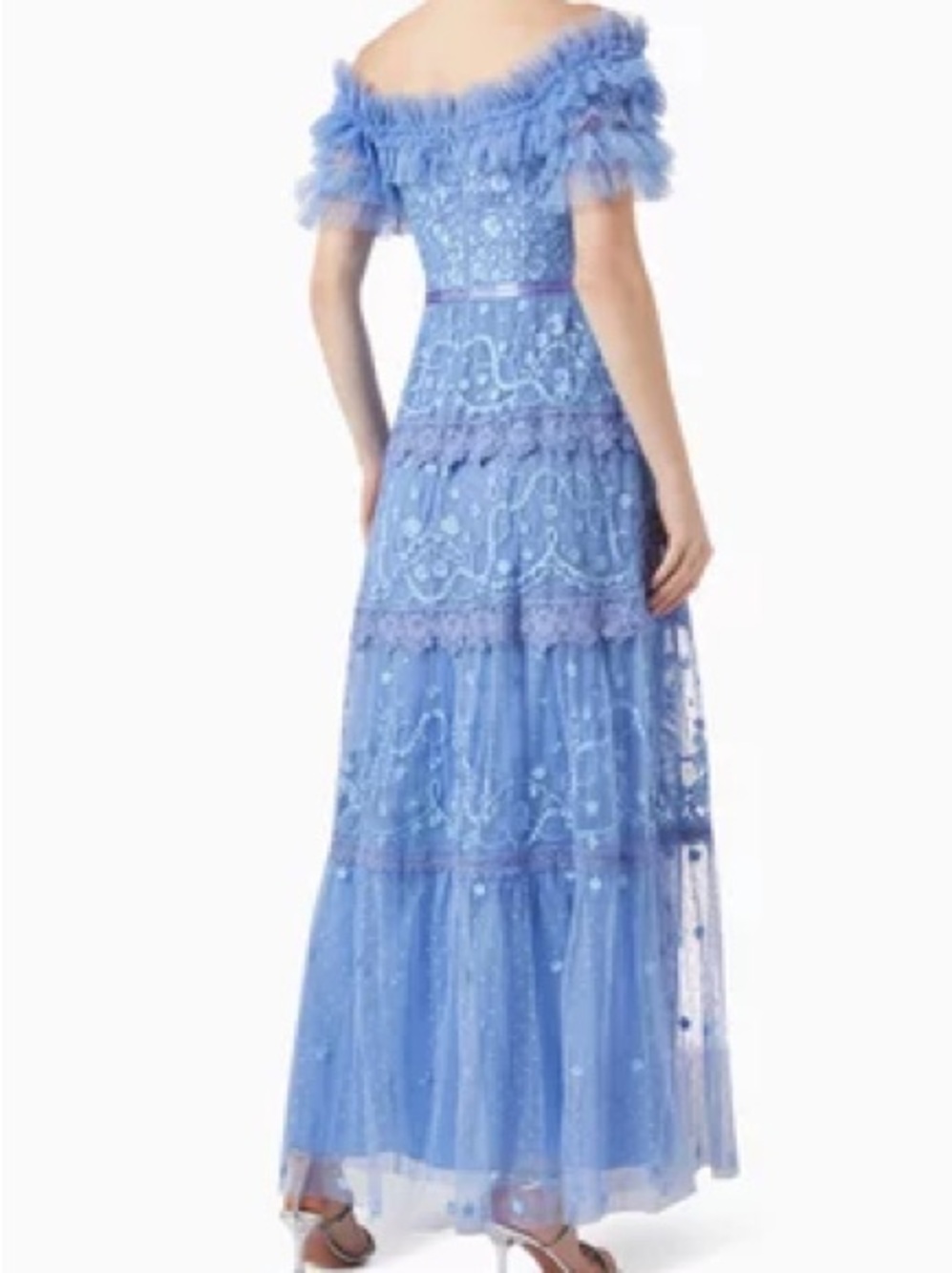 Needle & Thread Lavender Blue Off-Shoulder Embroidered Maxi Dress